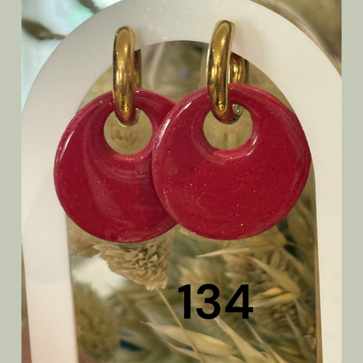 Pampilles Rondes Rouge Pailleté – Pâte Polymère & Résine | 3 cm