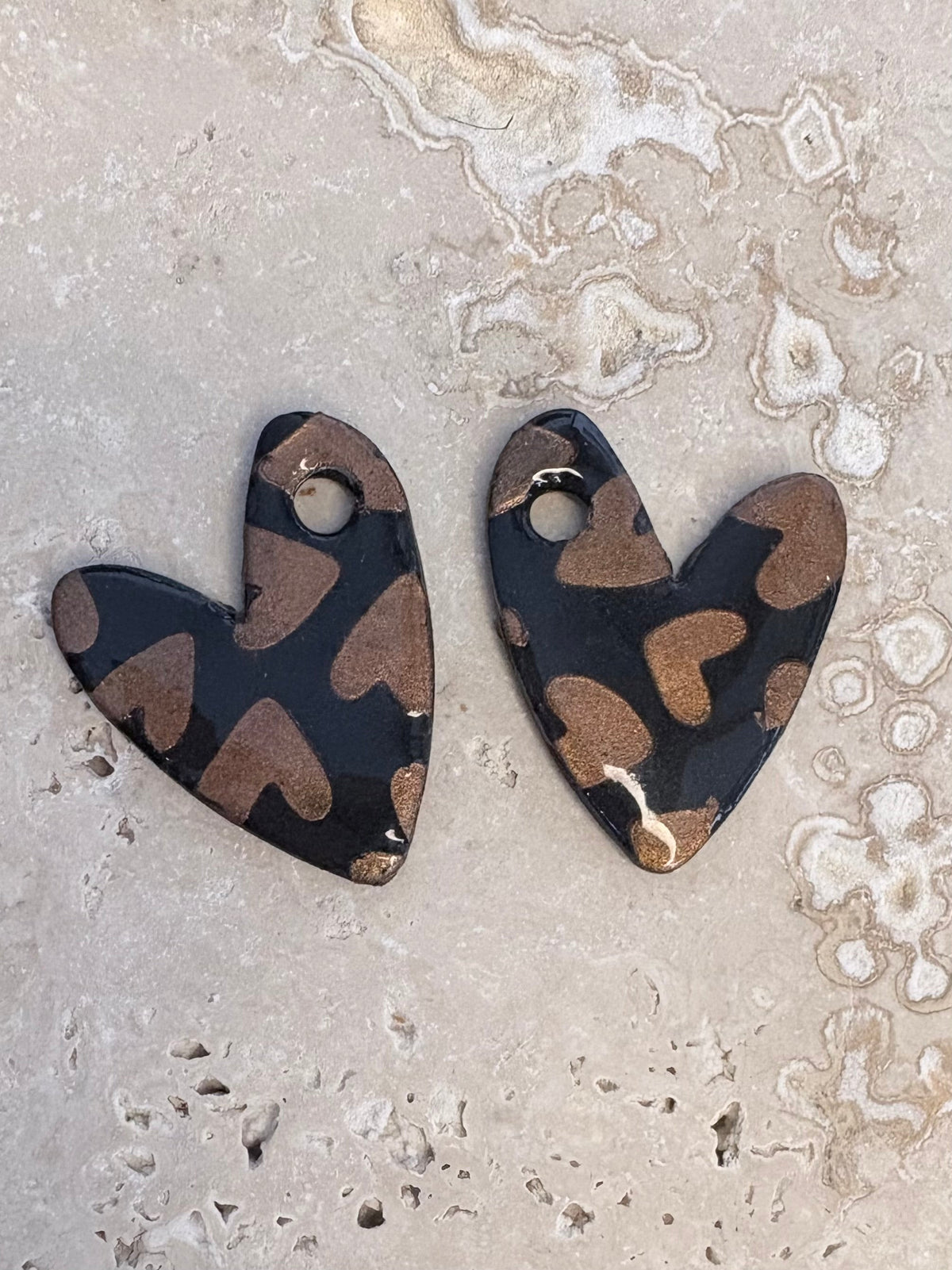 Pampilles Cœur Asymétrique Noir & Bronze