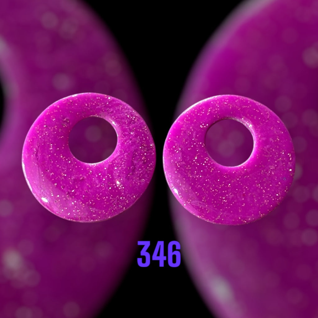 Pampilles Rondes Fuchsia Pailleté – Pâte Polymère & Résine