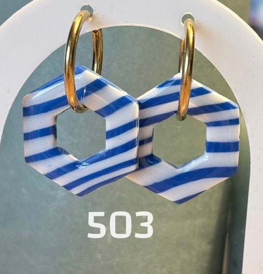 Gestreifte Sechskant-Quaste – Blau & Weiß | 2,5 cm