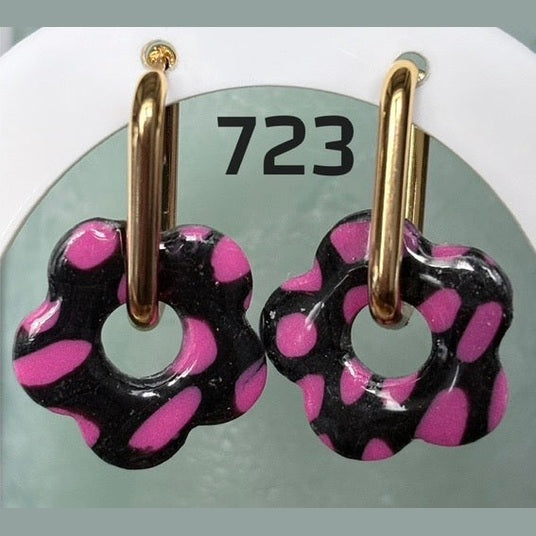 Anhänger Schwarze Blume & Fuchsia-Rose - Punkte
