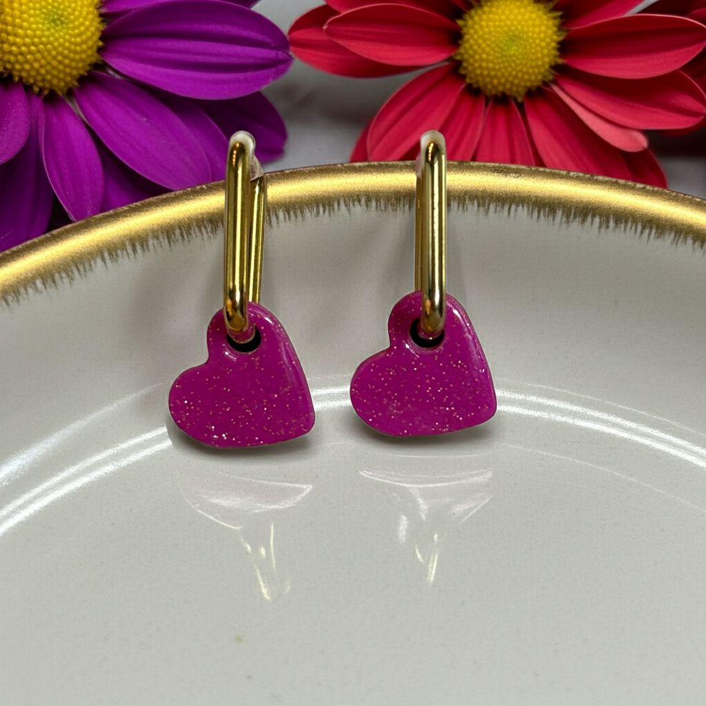 Mini Pampilles Cœur Violet Pailleté – Pâte Polymère & Résine