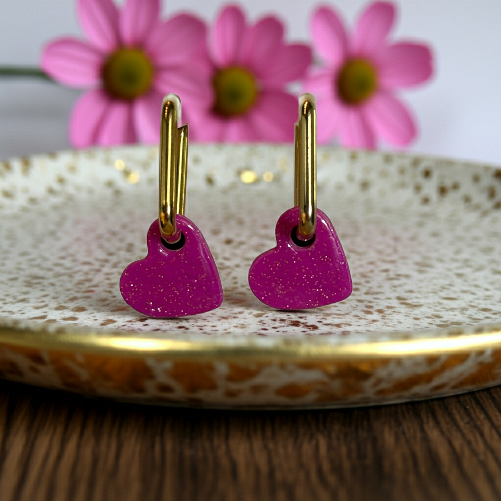 Mini Pampilles Cœur Violet Pailleté – Pâte Polymère & Résine