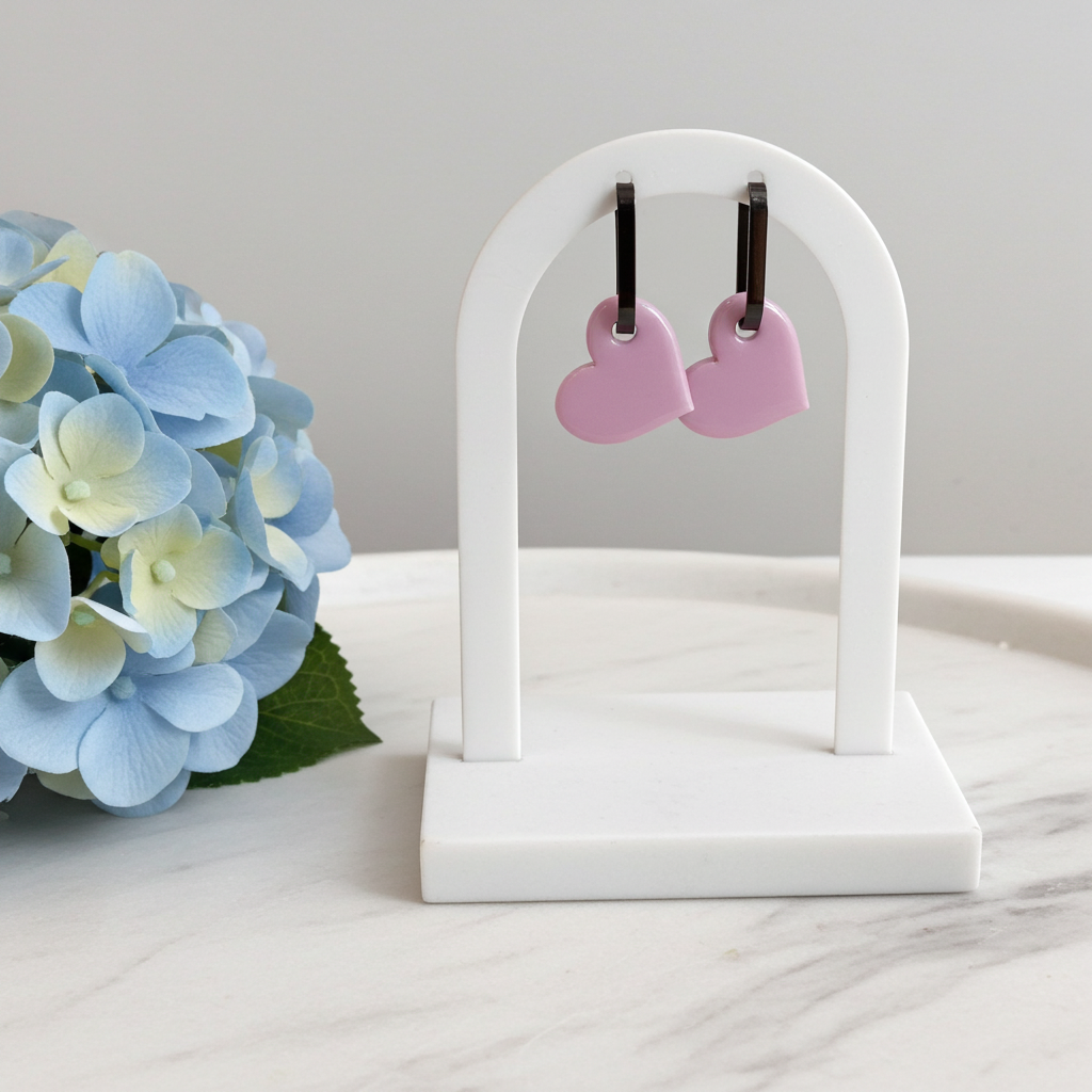 Pampilles Cœur Rose Pailleté – Pâte Polymère & Résine | 2,5 cm