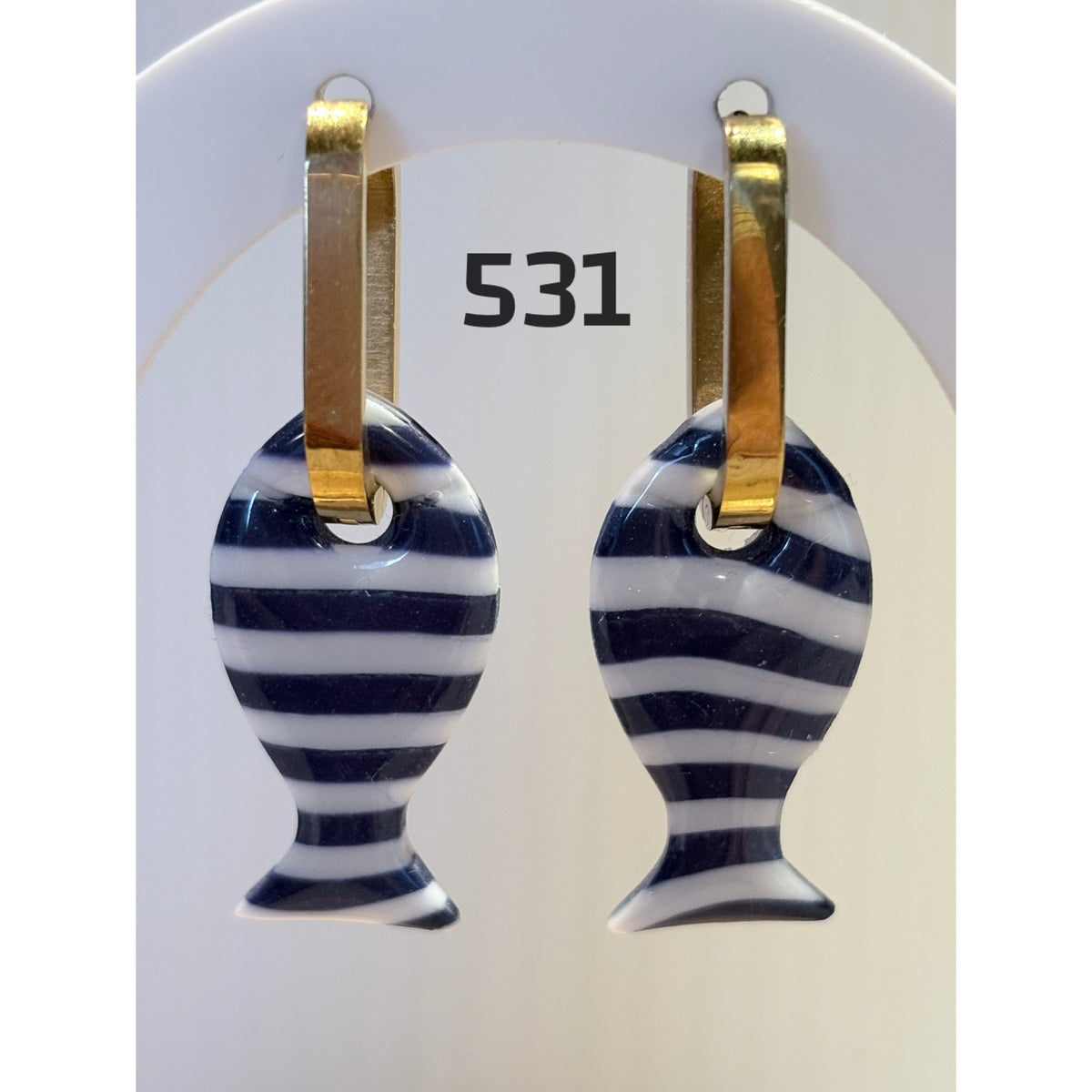 Pampilles Poisson Rayé Marine & Blanc – Pâte Polymère & Résine | 3 cm