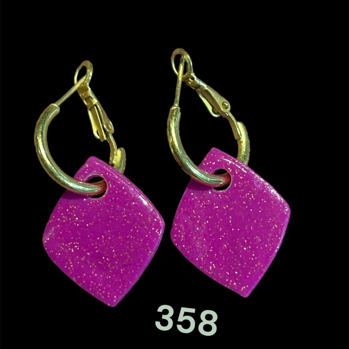 Pampilles Losange Fuchsia Pailleté – Pâte Polymère & Résine