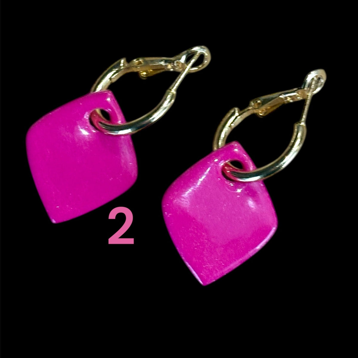 Pampilles Losange Fuchsia – Pâte Polymère & Résine | 2,5 cm