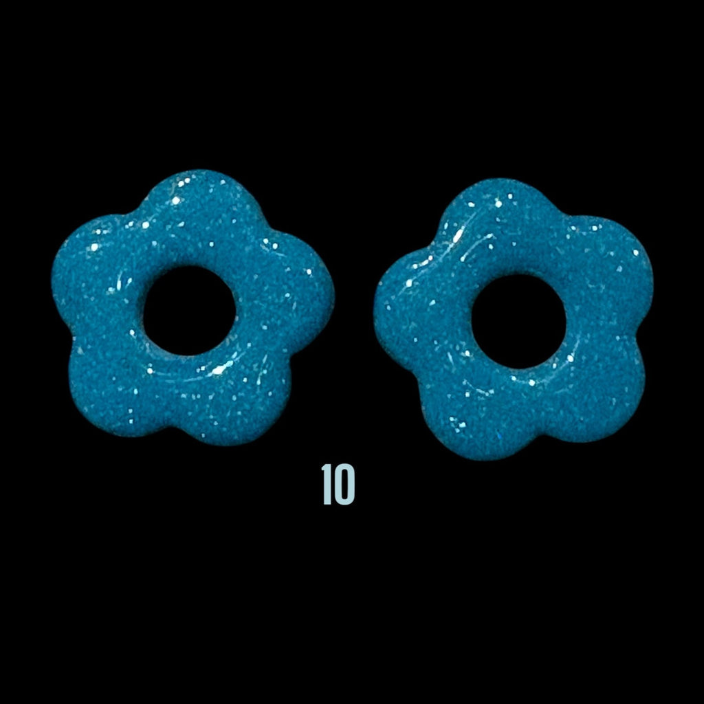 Pampilles Fleur Turquoise Pailleté – Pâte Polymère & Résine