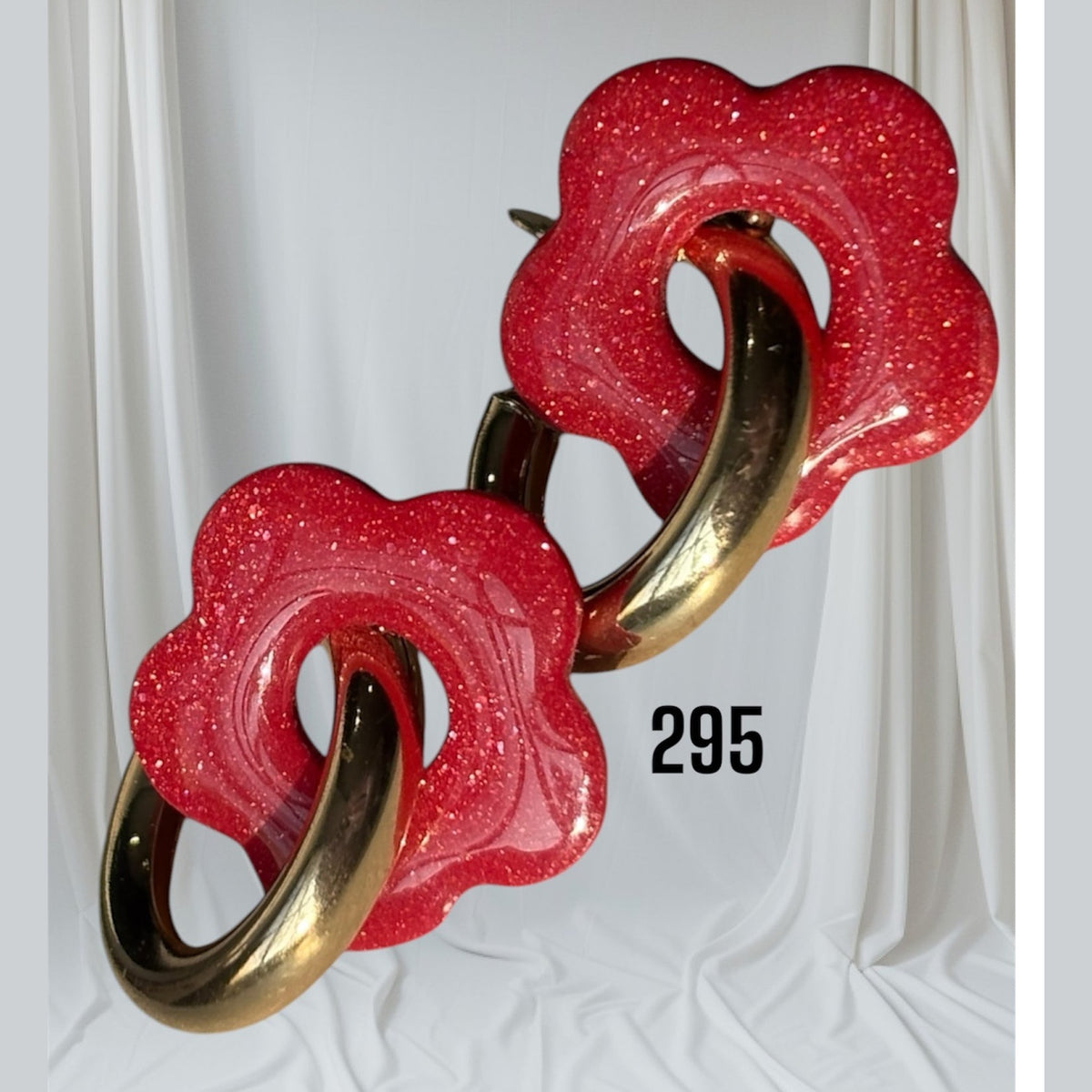Pampilles Fleur Rouge Pailleté – Pâte Polymère & Résine | 2 cm