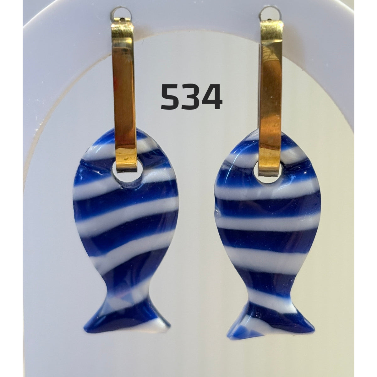 Pampilles Poisson Rayé Bleu & Blanc – Pâte Polymère & Résine | 3 cm