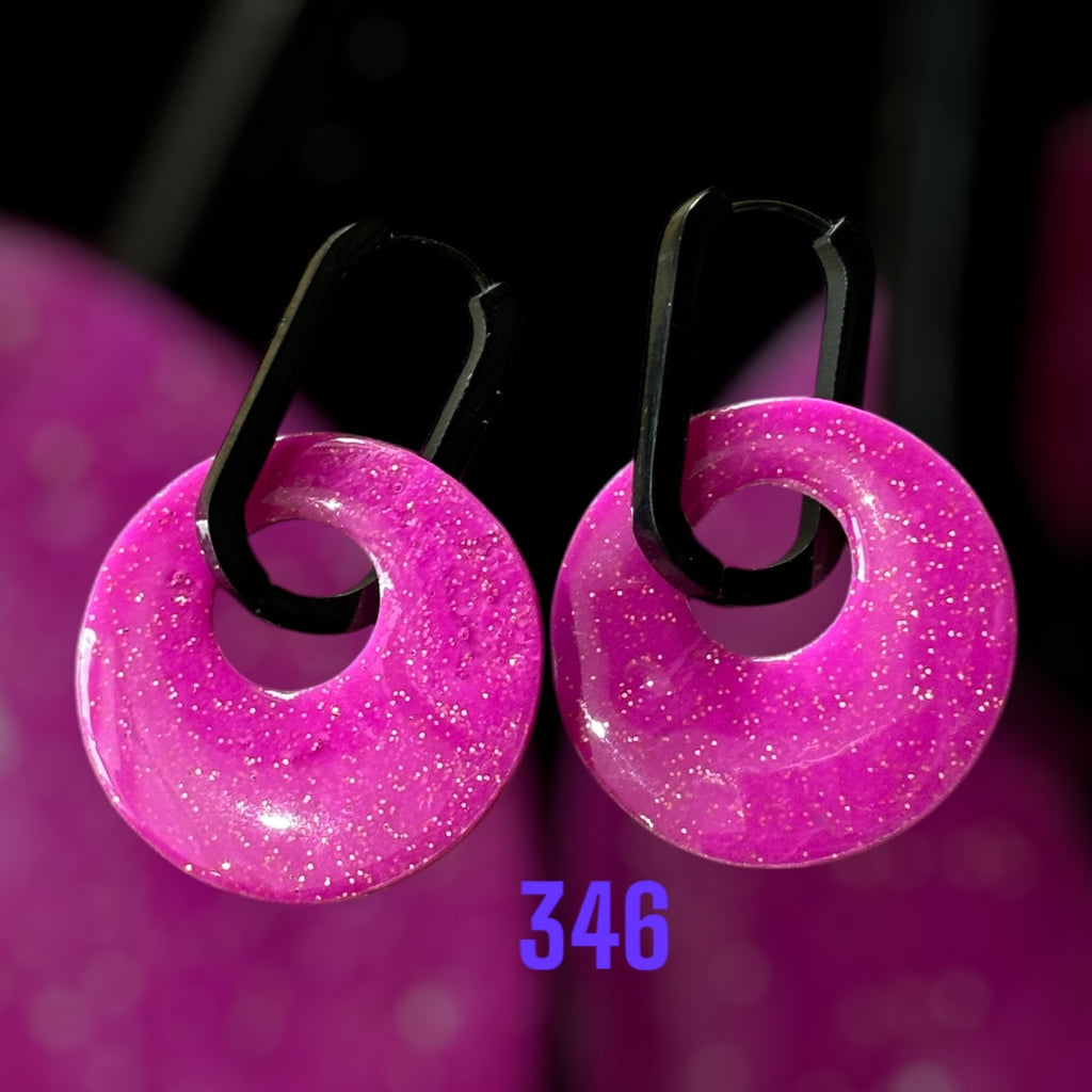 Pampilles Rondes Fuchsia Pailleté – Pâte Polymère & Résine