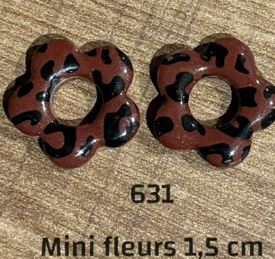 Pampilles Mini Fleurs Léopard Chocolat & Noir – Pâte Polymère & Résine | 1,5 cm