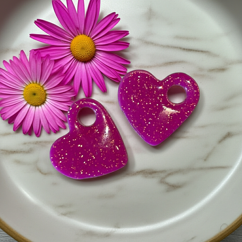 Mini Pampilles Cœur Violet Pailleté – Pâte Polymère & Résine