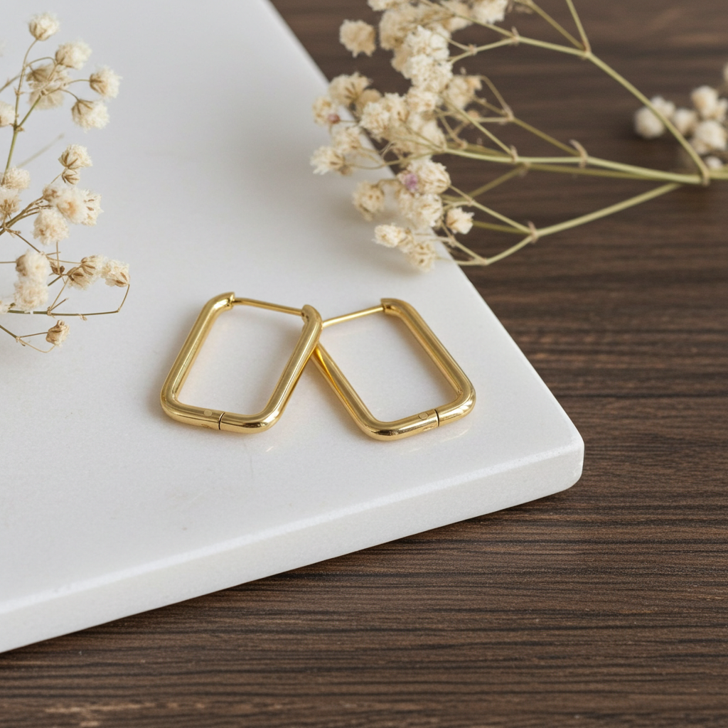 Goldene rechteckige Kreolen – Edelstahl 20mm