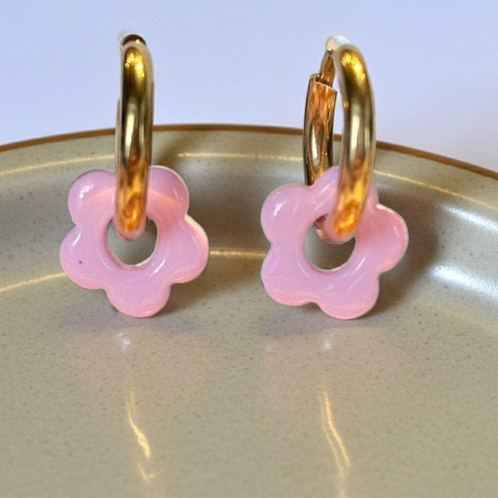 Mini-Anhänger, Blumen, rosa glitzernd 1,5 cm