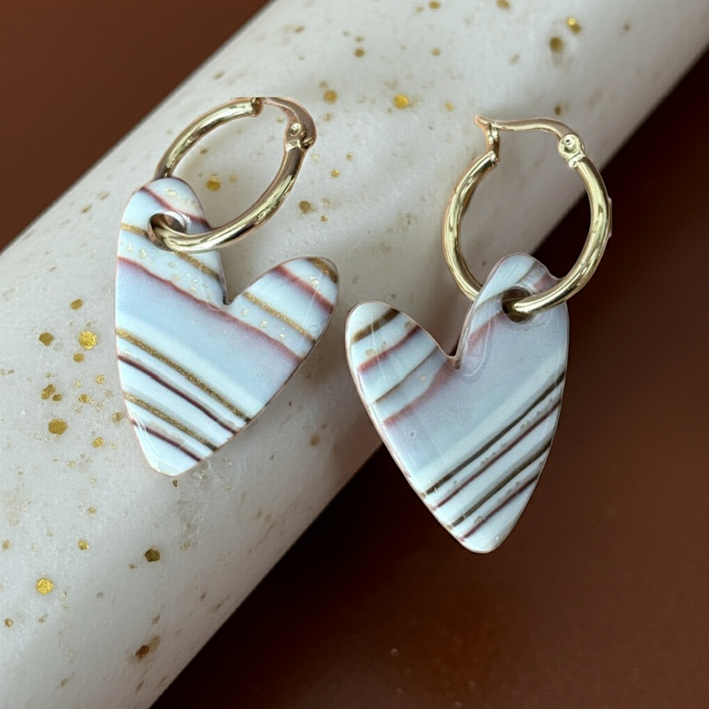 Gestreifter Herzanhänger Rosa & Gold — Nr. 568