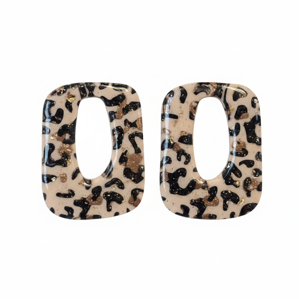 Rechteckige abgerundete Anhänger Leopard Goldblätter 3 cm