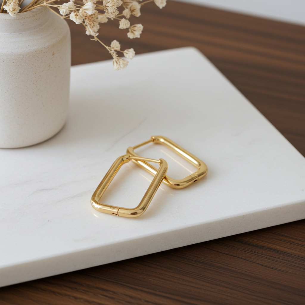 Goldene rechteckige Kreolen – Edelstahl 20mm